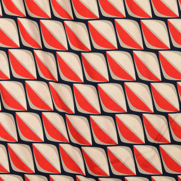 Viscose Satijn stof Geometrisch Marine