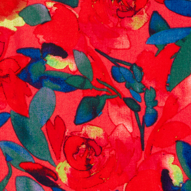 Linen Look fabric Flowers Dark Red