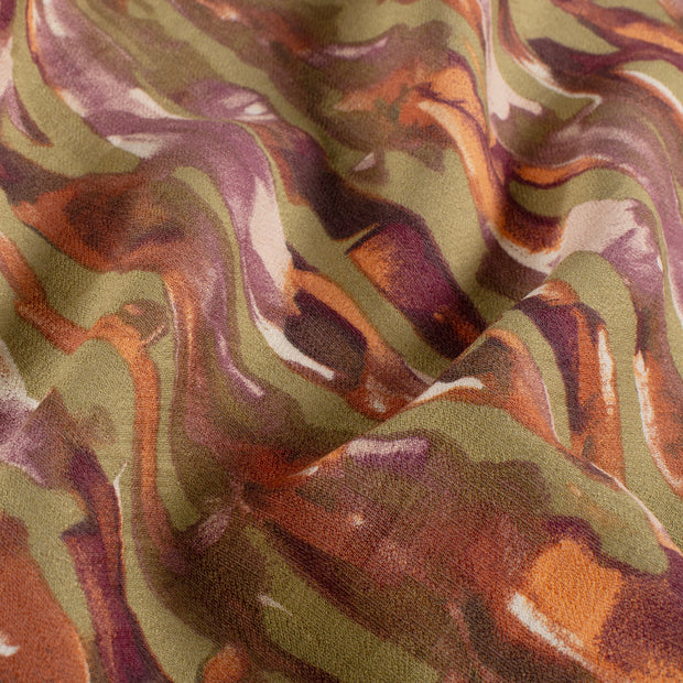 Viscose Nylon Ottoman fabric Flowers Olive Green