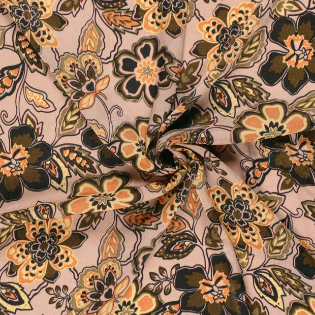 Satin Velvet fabric Pink printed 