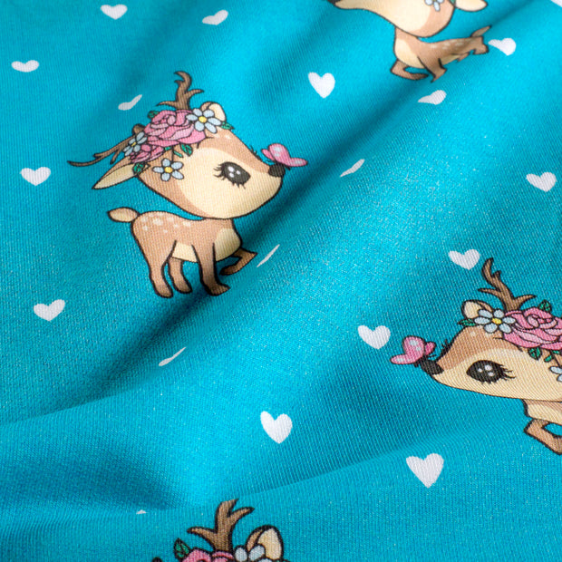 French Terry fabric Deer Dark Mint