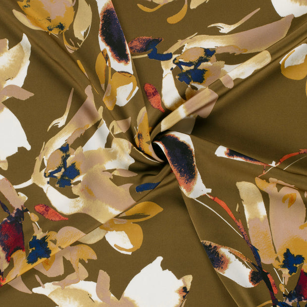 Satin Duchesse fabric Taupe Grey printed 