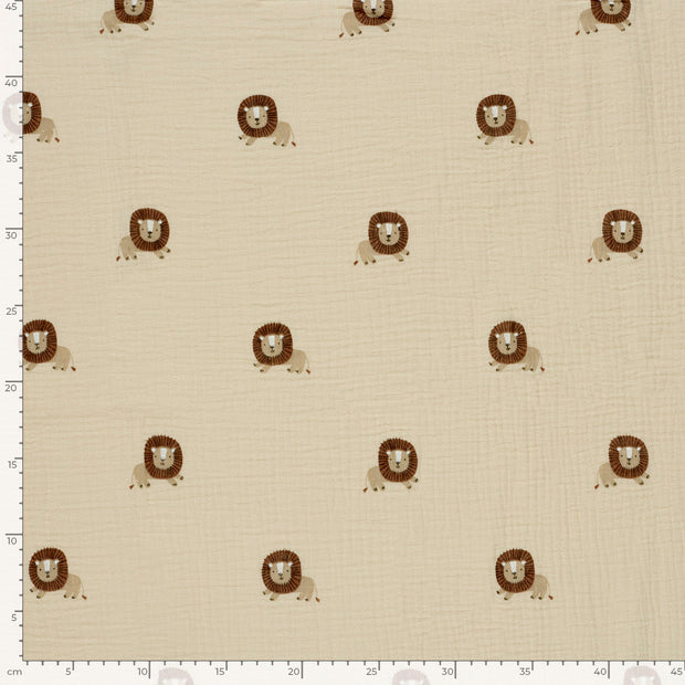 Muslin fabric Lions Beige