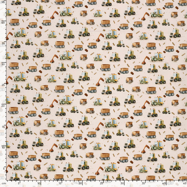 Cotton Poplin fabric Cars Off White
