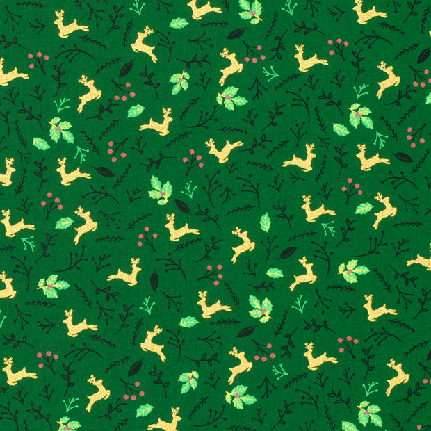 Cotton Poplin fabric Deer Green