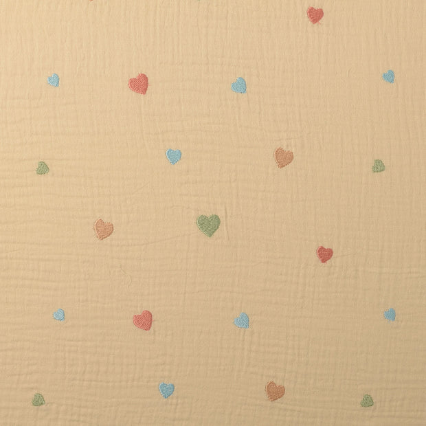 Muslin fabric Hearts Beige