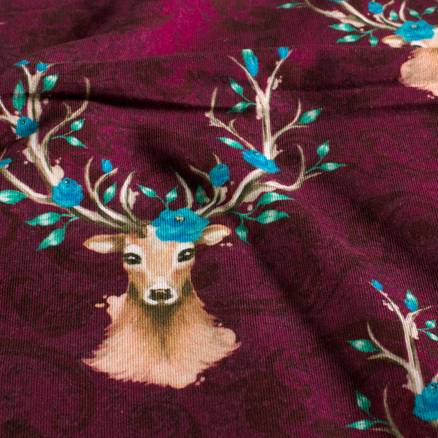 French Terry fabric Deer Wine red