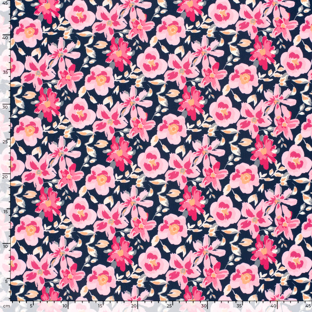 Swimwear Jersey UPF50 Recycled tissu fleurs Bleu Marine