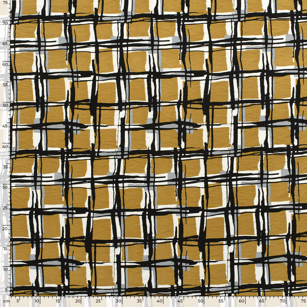 Viscose Nylon Crepe fabric Checks Olive Green