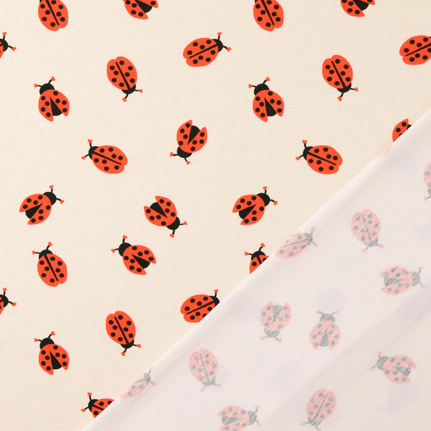 Jersey fabric Ladybugs Off White