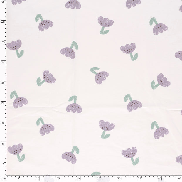 French Terry fabric Flowers Off White