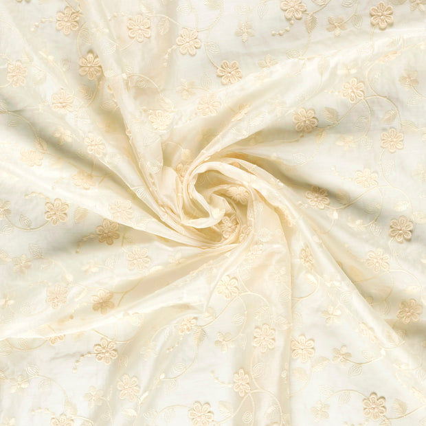 Chiffon fabric Off White embroidered 