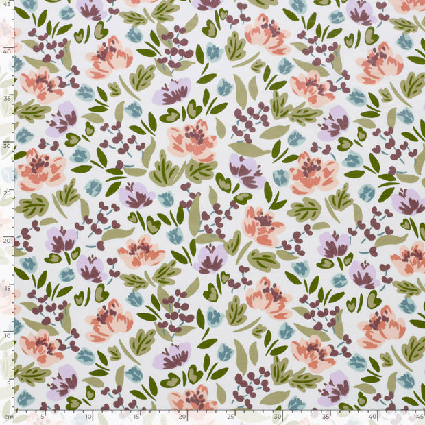 French Terry fabric Flowers Off White