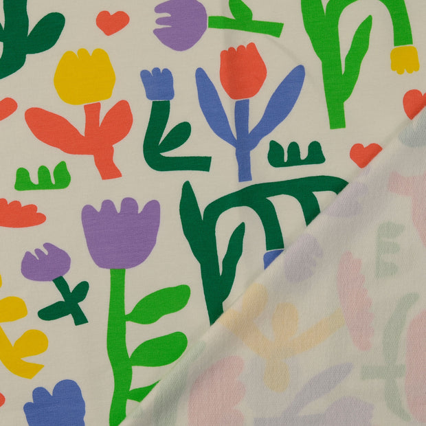 French Terry fabric White printed 