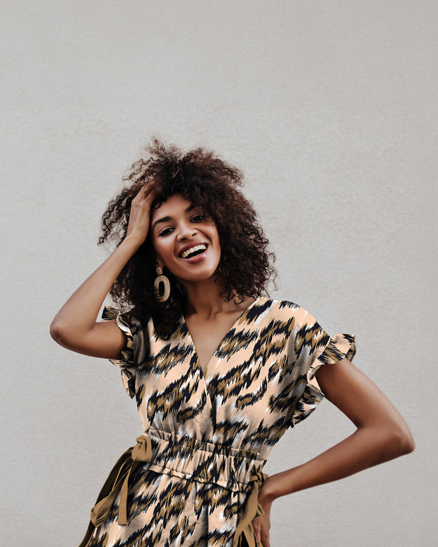 Viscose Poplin fabric Abstract Camel