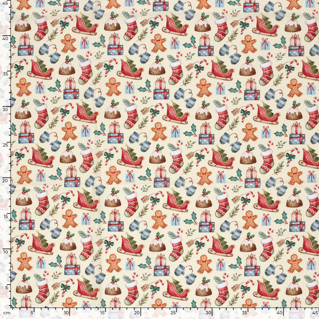 Cotton Poplin fabric Christmas Off White