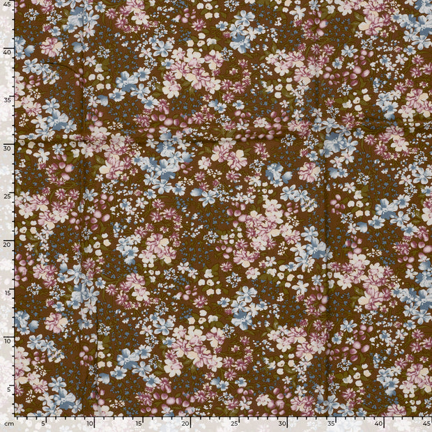 Viscose Poplin fabric Flowers Brown