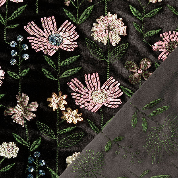 Velours fabric embroidered 