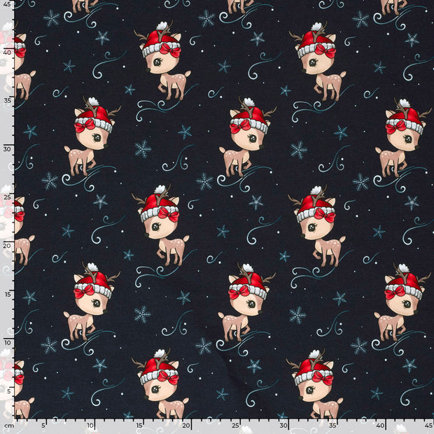 French Terry fabric Deer Navy