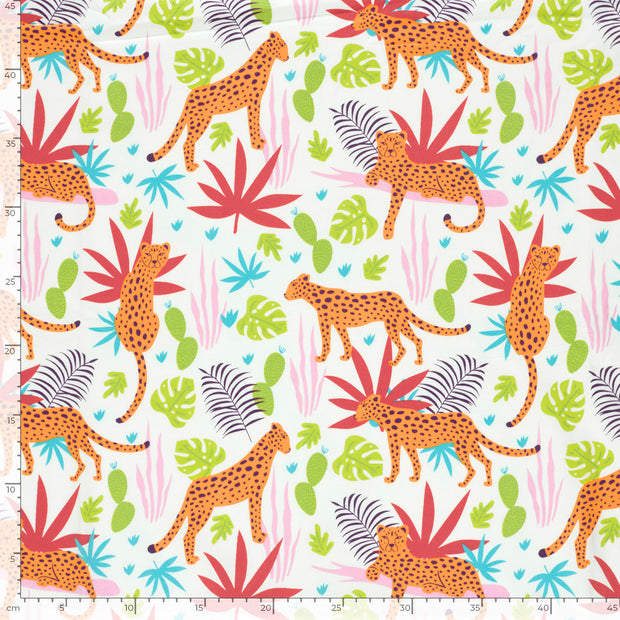 Jersey fabric Panther Off White