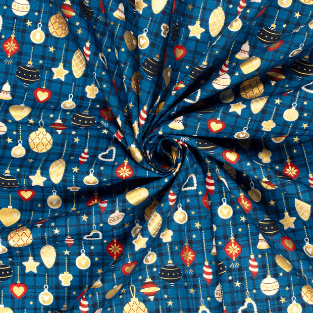 Cotton Poplin fabric Navy printed and foil 