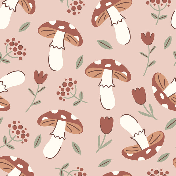Terry Crepe fabric Mushrooms Nude