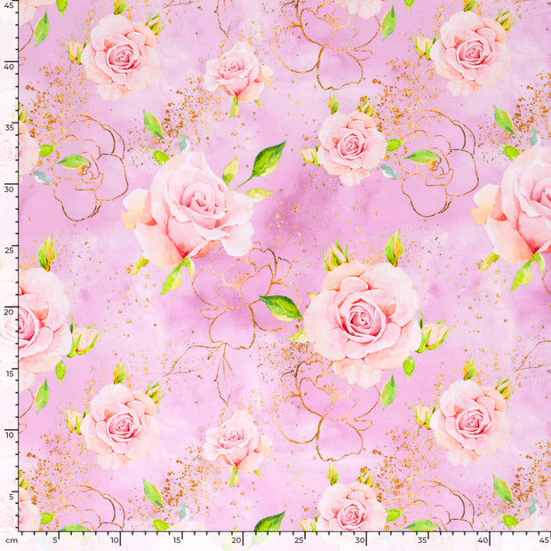 French Terry fabric Roses Lila