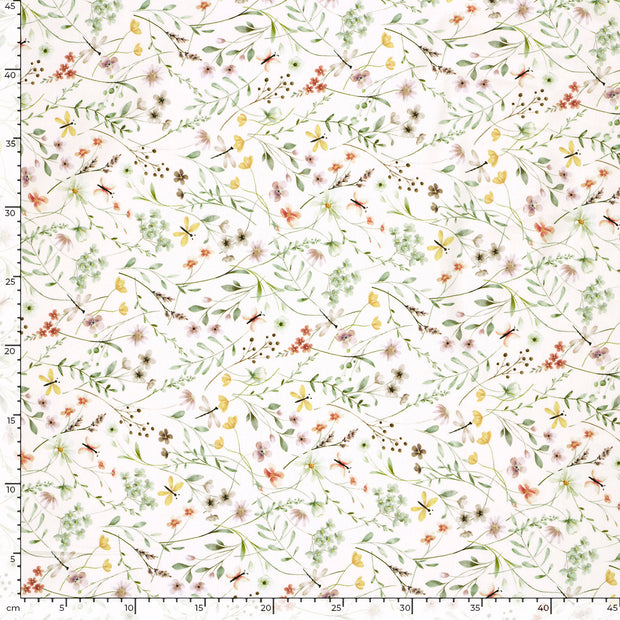 Cotton Jersey GOTS organic fabric Flowers Off White