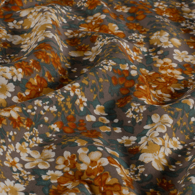 Viscose Poplin fabric Flowers Dark Grey