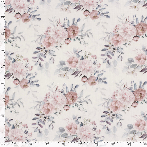 Muslin fabric Flowers Off White