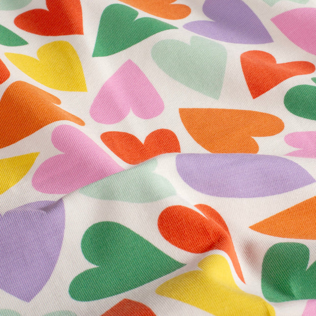 Jersey fabric Hearts Off White