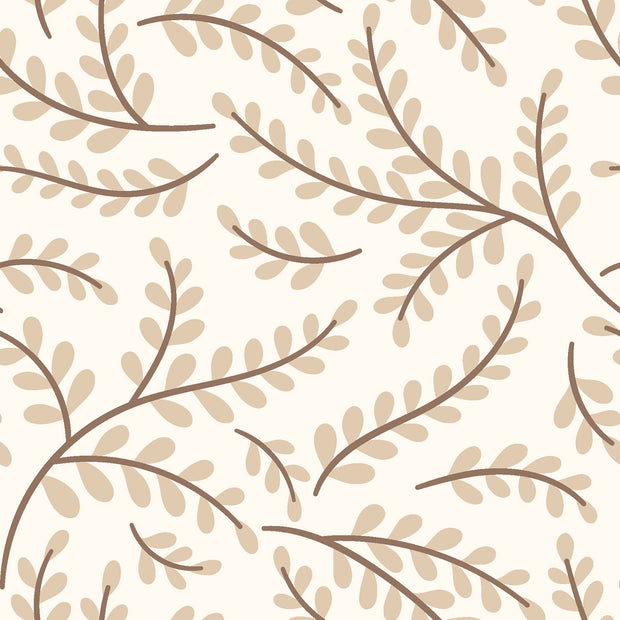 Jersey fabric Leaves Off White