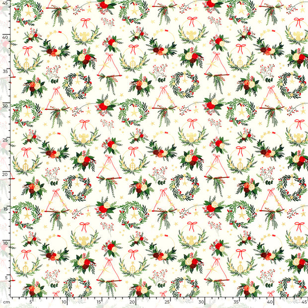 Cotton Poplin fabric Christmas Off White