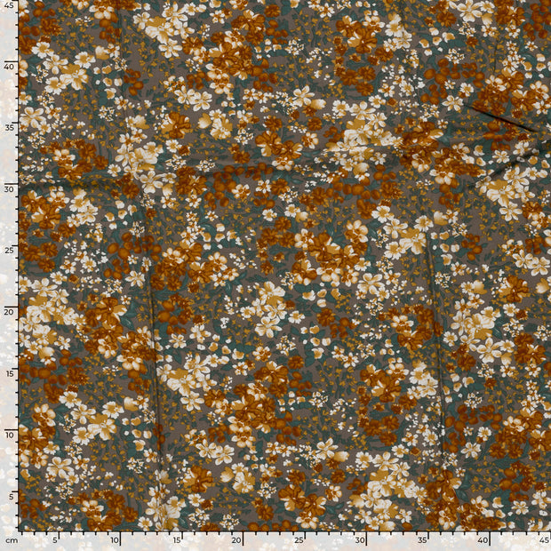 Viscose Poplin fabric Flowers Dark Grey