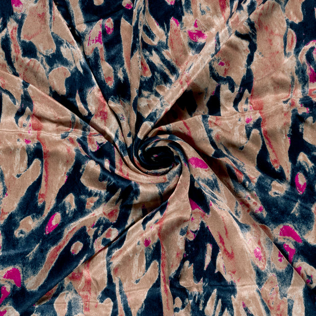 Satin Velvet fabric Navy printed 