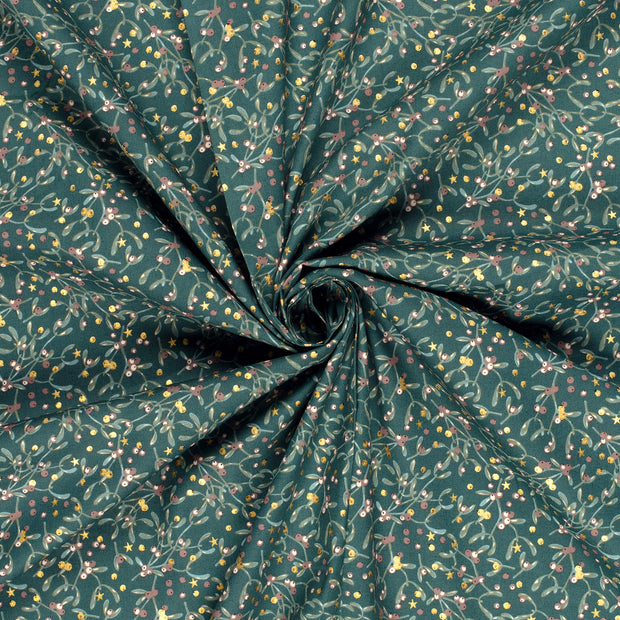 Cotton Poplin fabric Petrol printed and foil 