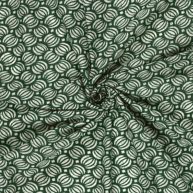 Voile fabric Dark Green printed 