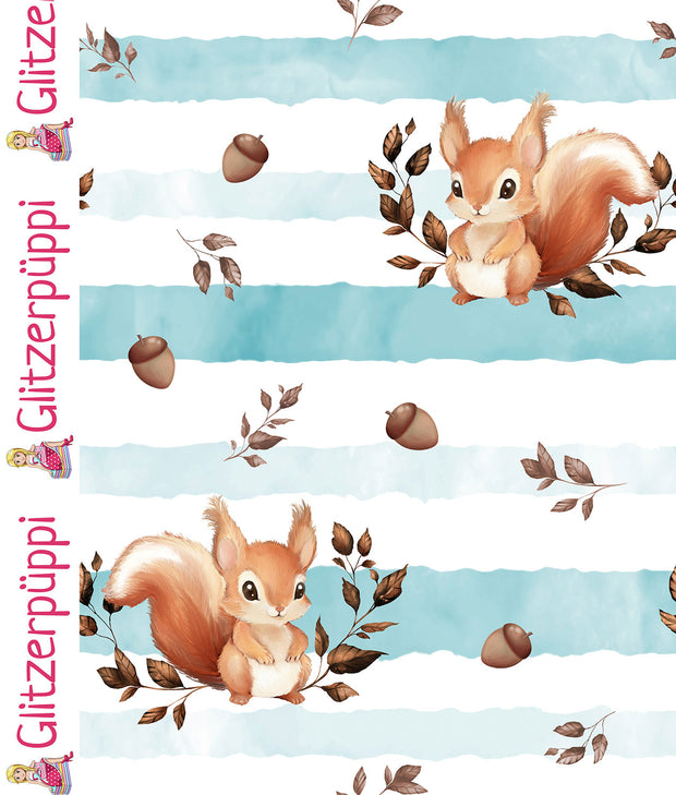 French Terry fabric Squirrel Aqua