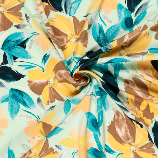 Viscose Satin fabric Dark Mint printed 