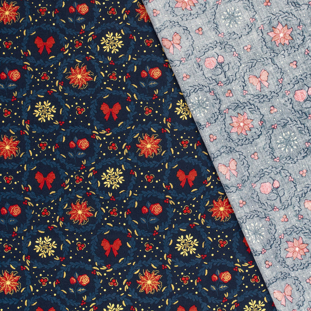Cotton Poplin fabric Christmas printed and foil 