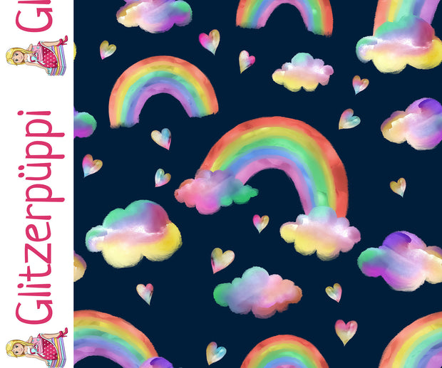 French Terry fabrik Regenbogen Marine