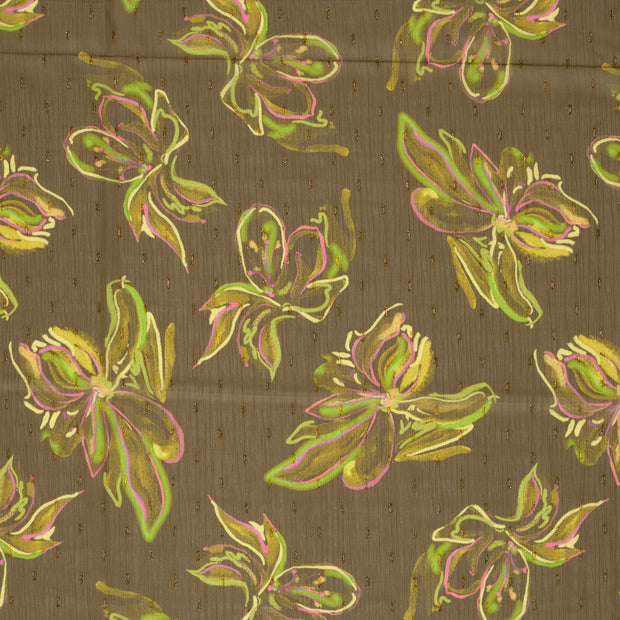 Chiffon fabrik Khaki-Grün halb transparent 