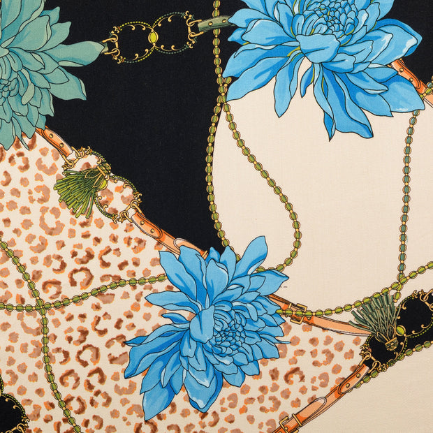 Viscose Satin fabric Flowers Black