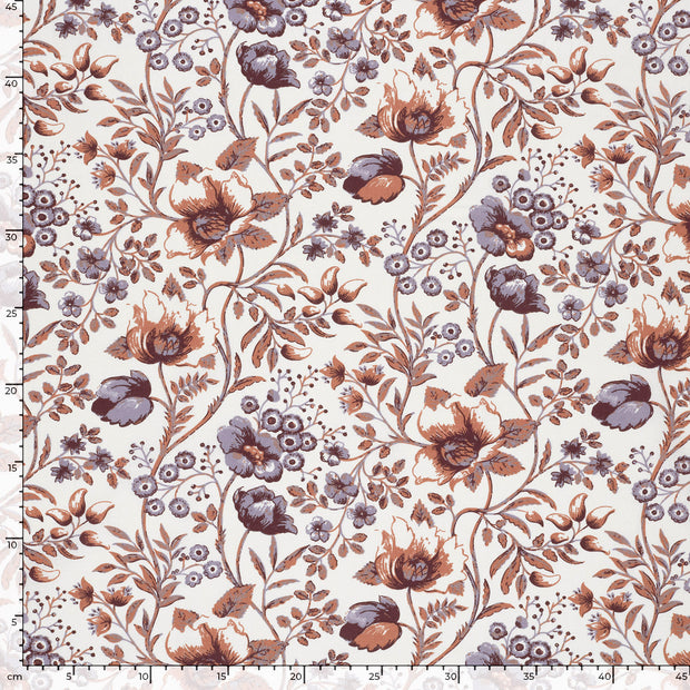 Cotton Poplin fabric Flowers Off White