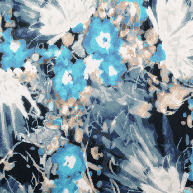 Viscose Satin fabric Flowers Baby Blue