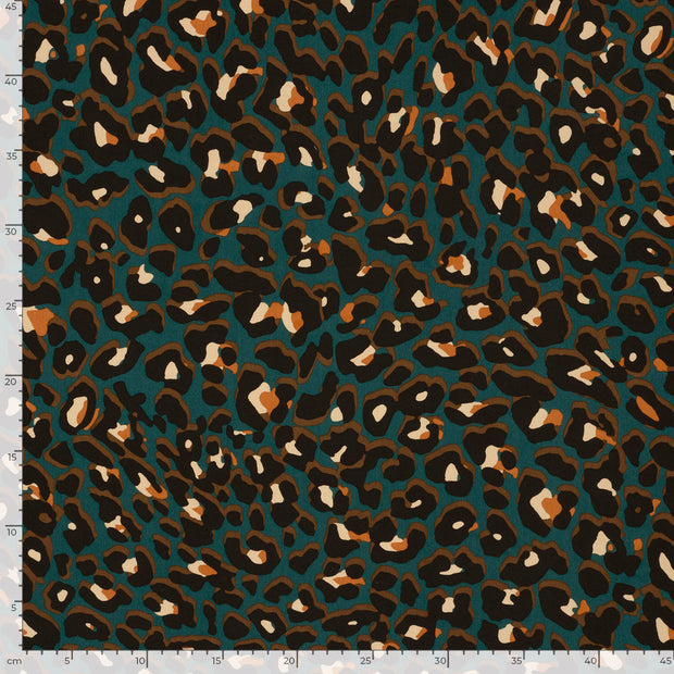 Viscose Poplin fabric Flowers Petrol