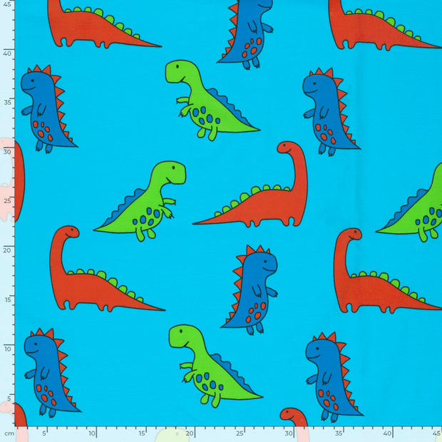 Jersey fabric Dinosaurs Aqua