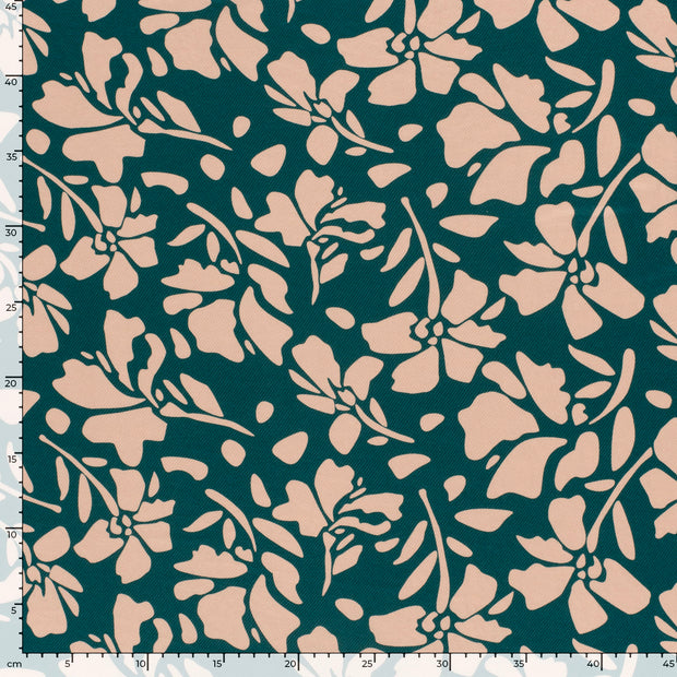 Twill fabric Flowers Dark Green