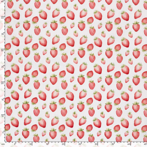 Cotton Poplin fabric Strawberries White