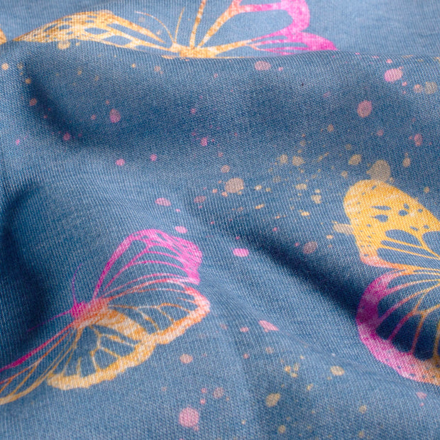 Jogging fabric Butterflies Steel Blue